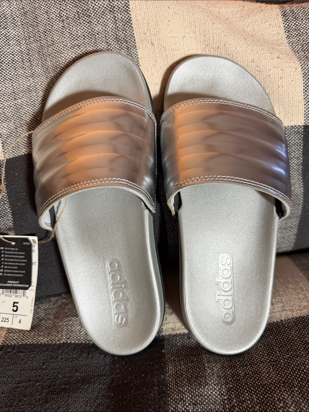 adidas Kids Silver Metallic Slide Sandals